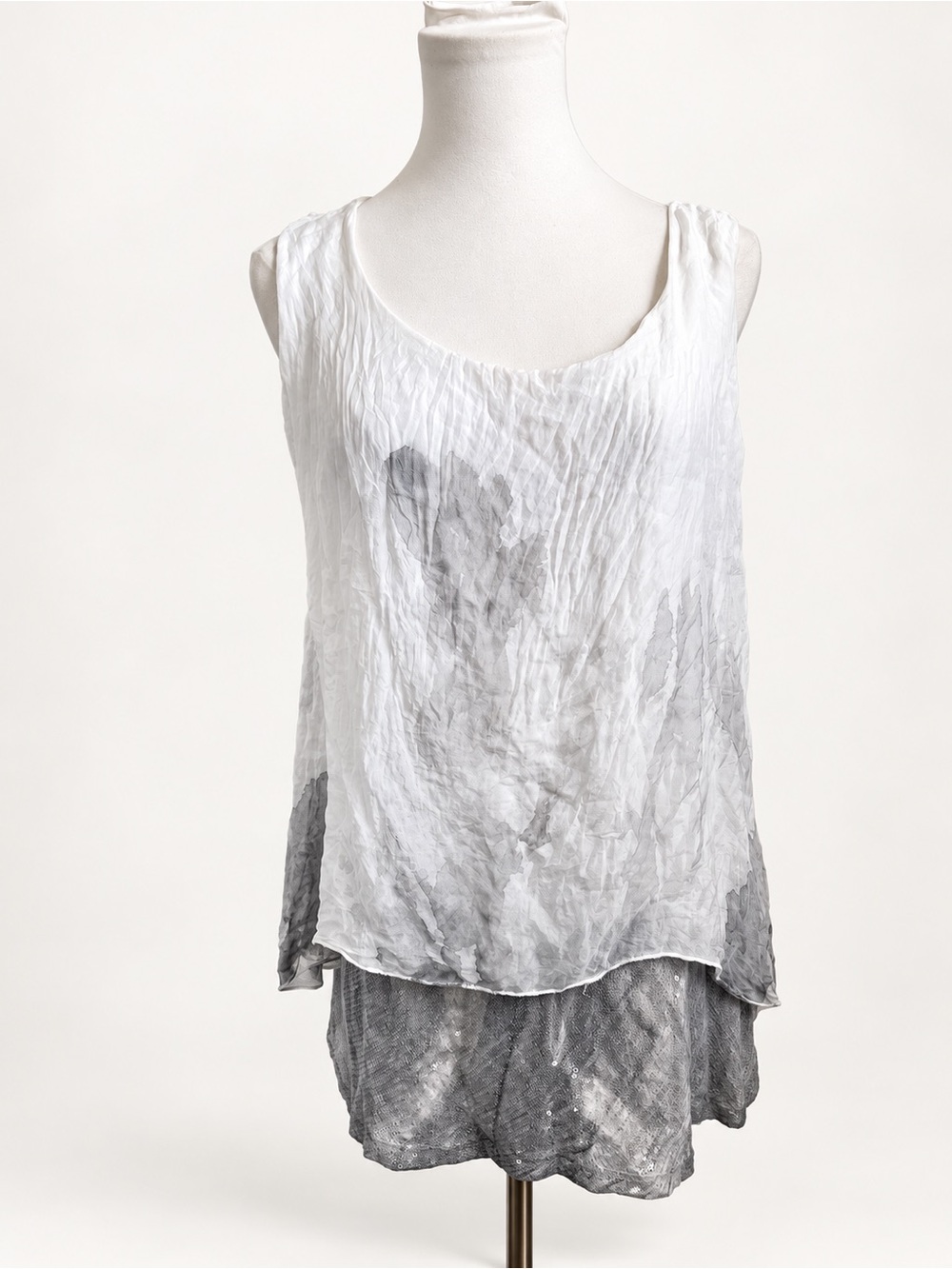 Made in Italy Silk Sequin Layered Tunic Top Grey White Lagenlook